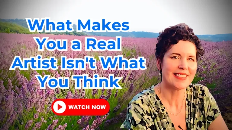 Crista YT thumbnail in lavander field talkinga bout what makes you a real artist