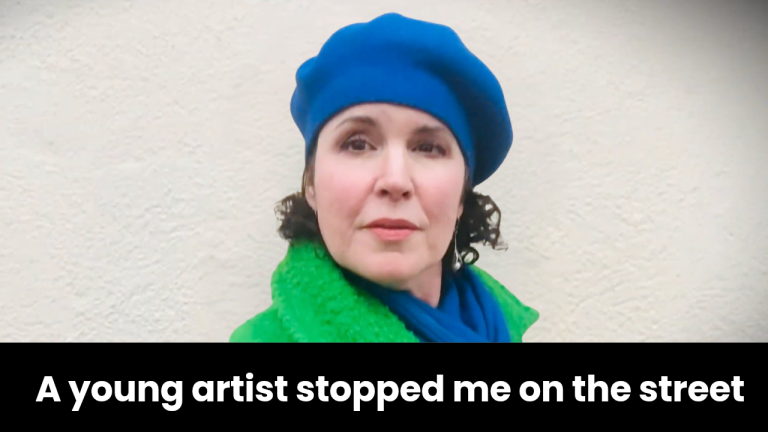 A young artist stopped Crista on the street to answer questions about the working artist academy