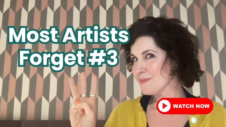 Crista Cloutier holding up three fingers while speaking to camera, with on-screen text reading “Most People Forget #3,” referencing the three pillars of a sustainable creative life for artists: creation, connection, and inhalation.