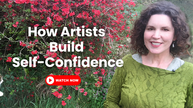 Crista Cloutier speaking on camera in a video about how artists build self-confidence.