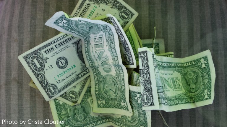 Money bills photographed by Crista Cloutier.
