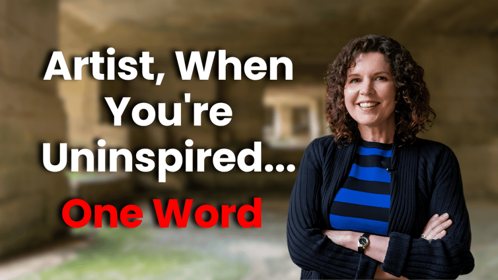 Crista Cloutier speaking on camera in a video thumbnail about what to do when artists feel uninspired.